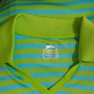 Slazenger Lime and Aqua Striped Polo